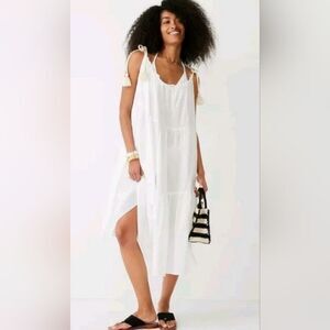 J. Crew Tiered Rope-Tie Sundress, White Travel Beach Dress BR010, Sz S - M